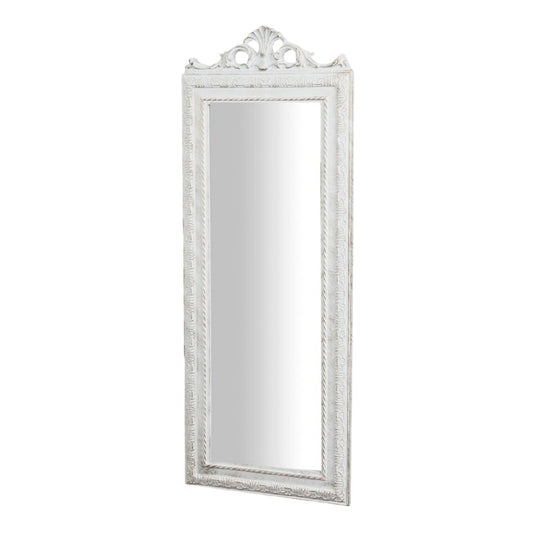 Espejo de pared rectangular con marco blanco tallado